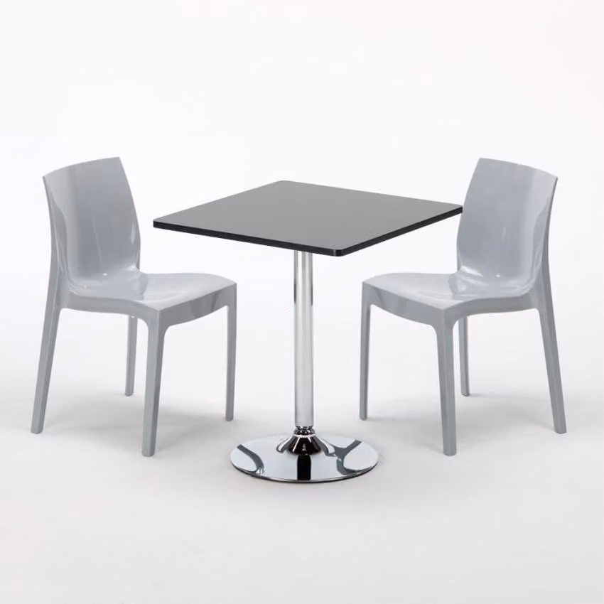 Tavolo quadrato nero e 2 sedie in polipropilene colorato Set di bastoni per interni Grand Soleil Ice Mojito - Grigio