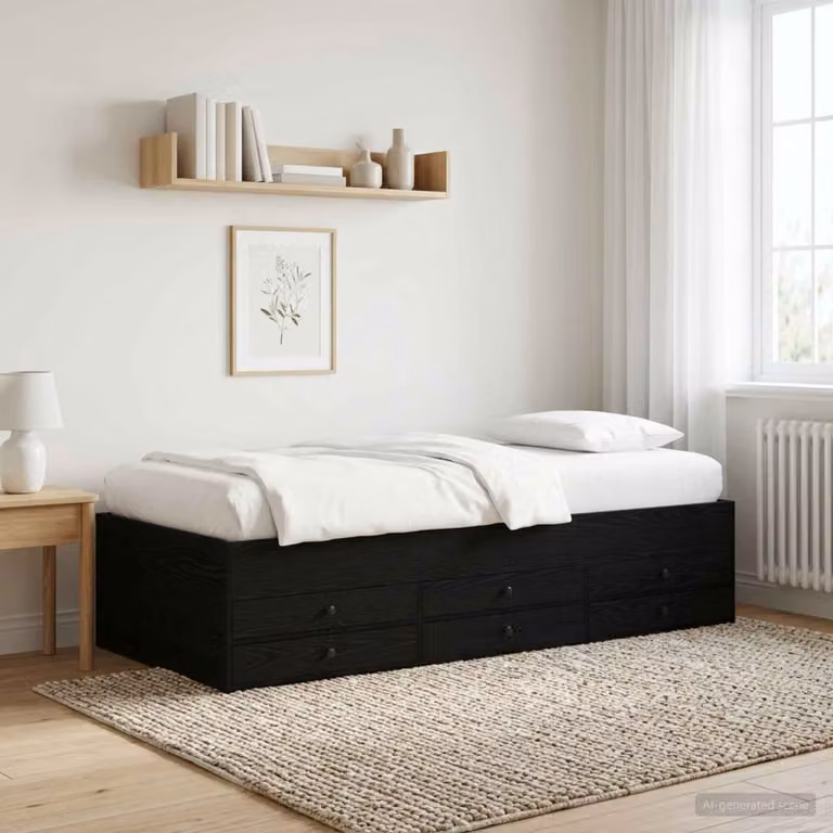 vidaXL Telaio del letto con contenitore moderno in legno nero L: 80 cm, P: 200 cm, H: 203 cm