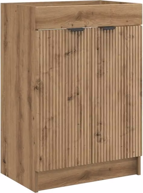 Mobiletto da Bagno Moderno in Legno di Rovere con Ante a Battente e Ripiani Interni, Colore Marrone e Nero, L: 81.0 cm, H: 78.5 cm, P: 37.5 cm