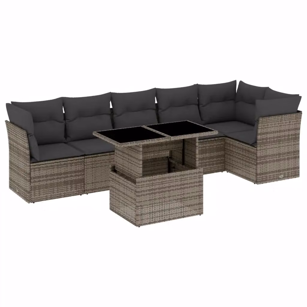 Set Divani da Giardino vidaXL 7 pz in Polyrattan Grigio con Cuscini e Tavolino – 2