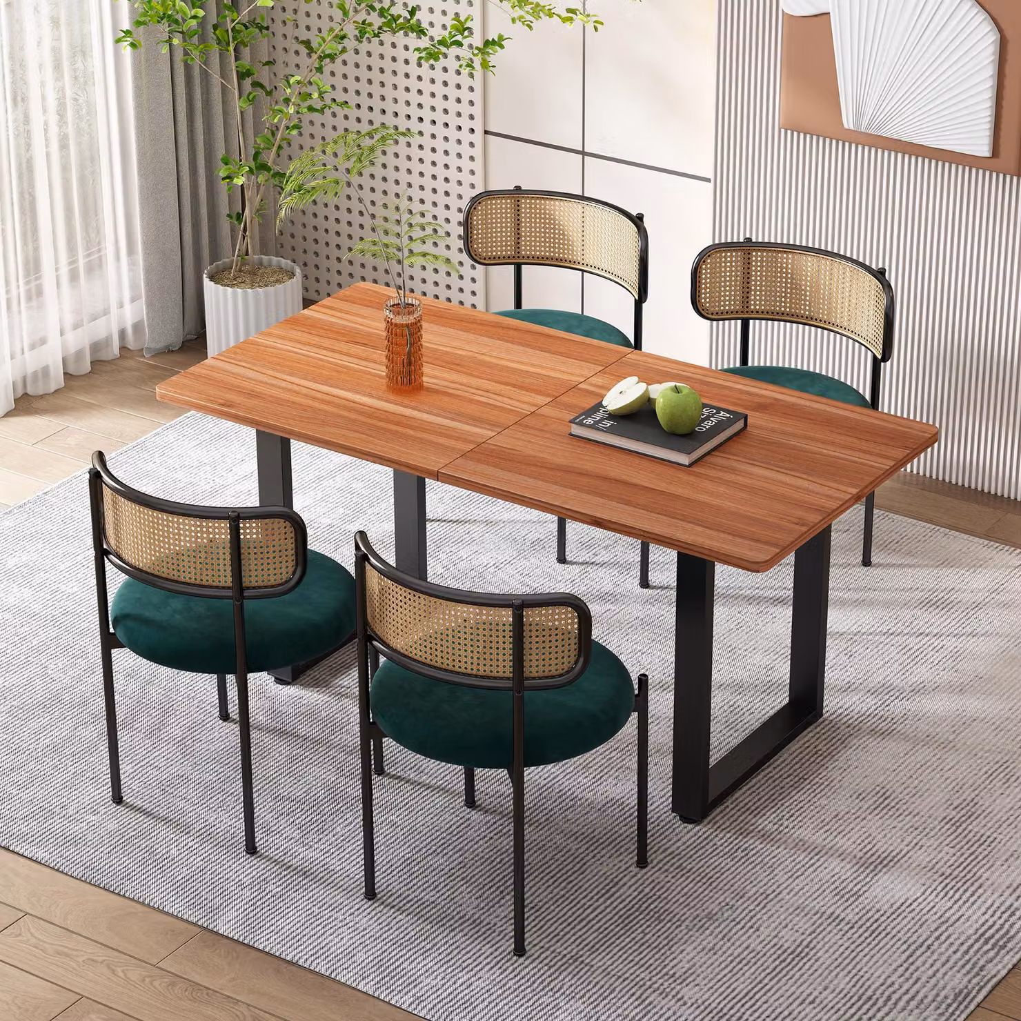 Sedia da pranzo in velluto, set da 4, design moderno e semplice, sedia da relax con quattro gambe in metallo, sedia da salotto e camera da letto in rattan, colore verde