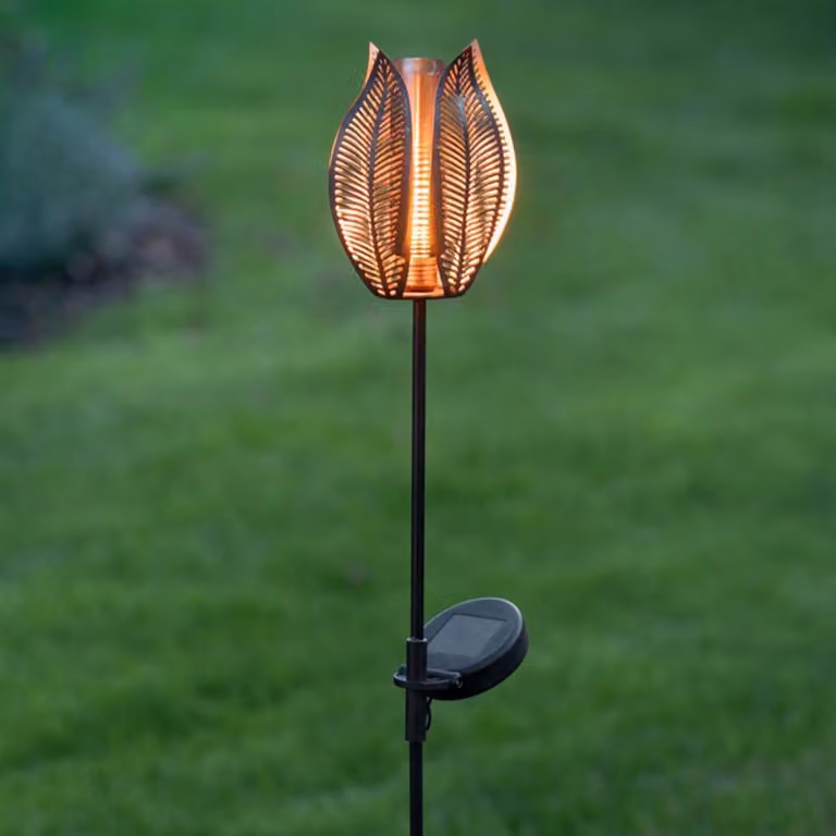Spina solare "Fiore", metallo, nero opaco, 24 LED bianco caldo, pannello solare, interruttore on/off, plastica Dimensioni: altezza 84 cm, facile da montare, per d