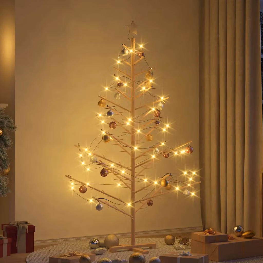 vidaXL Albero di Natale in legno con supporto Naturale 180 cm
