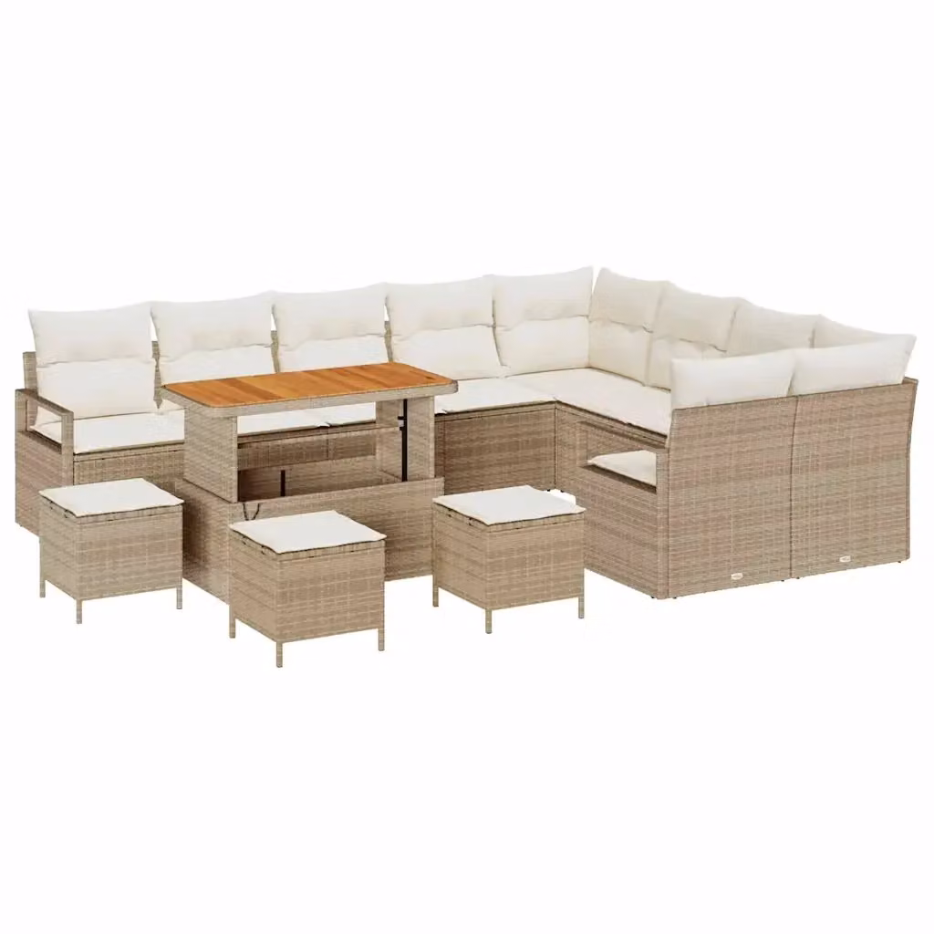 Set Divano da Giardino vidaXL 13 pz Beige con Cuscini e Struttura in Metallo e Polyrattan – 2