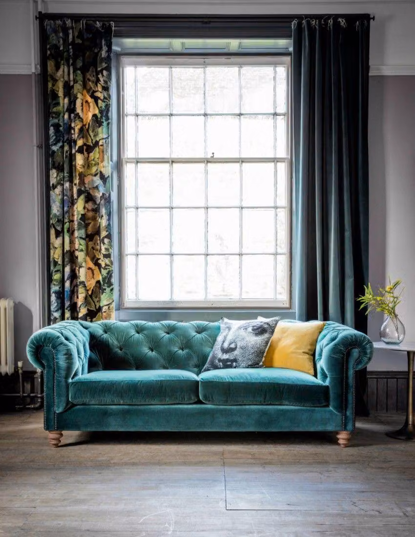 Design Chesterfield Sofagarnitur 3- Sitzer Turkis Stoff Couch Polster Sofas