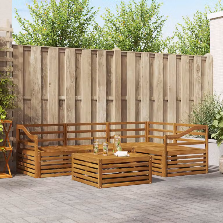 Set di divani da esterno vidaXL a forma di L in legno di acacia massello marrone con cuscini inclusi