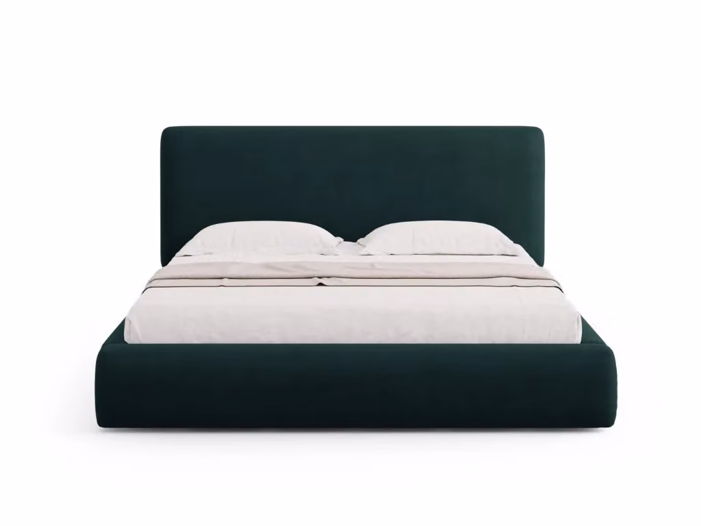 Letto con cassettone e testiera Colonel di Cosmopolitan Design in ciniglia verde bottiglia L/P: 180 x 200 cm – 2