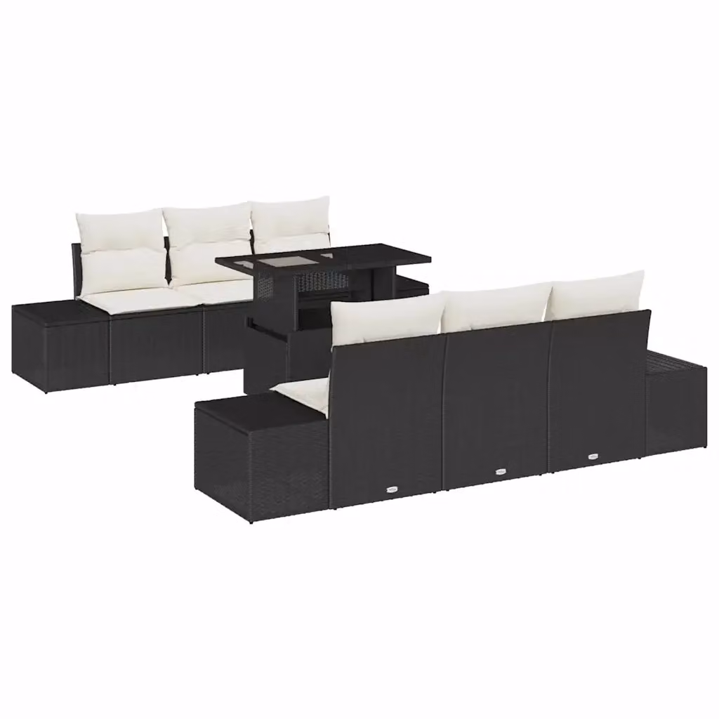 Set di divani da giardino vidaXL in polyrattan nero e beige con cuscini, tavolo da caffè e configurazione a forma di U per esterno – 2