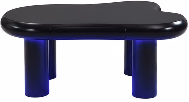 Tavolino da salotto a forma di nuvola GL Store in MDF con illuminazione LED e cassetto, Nero, L: 98 cm, P: 65,5 cm, H: 40 cm