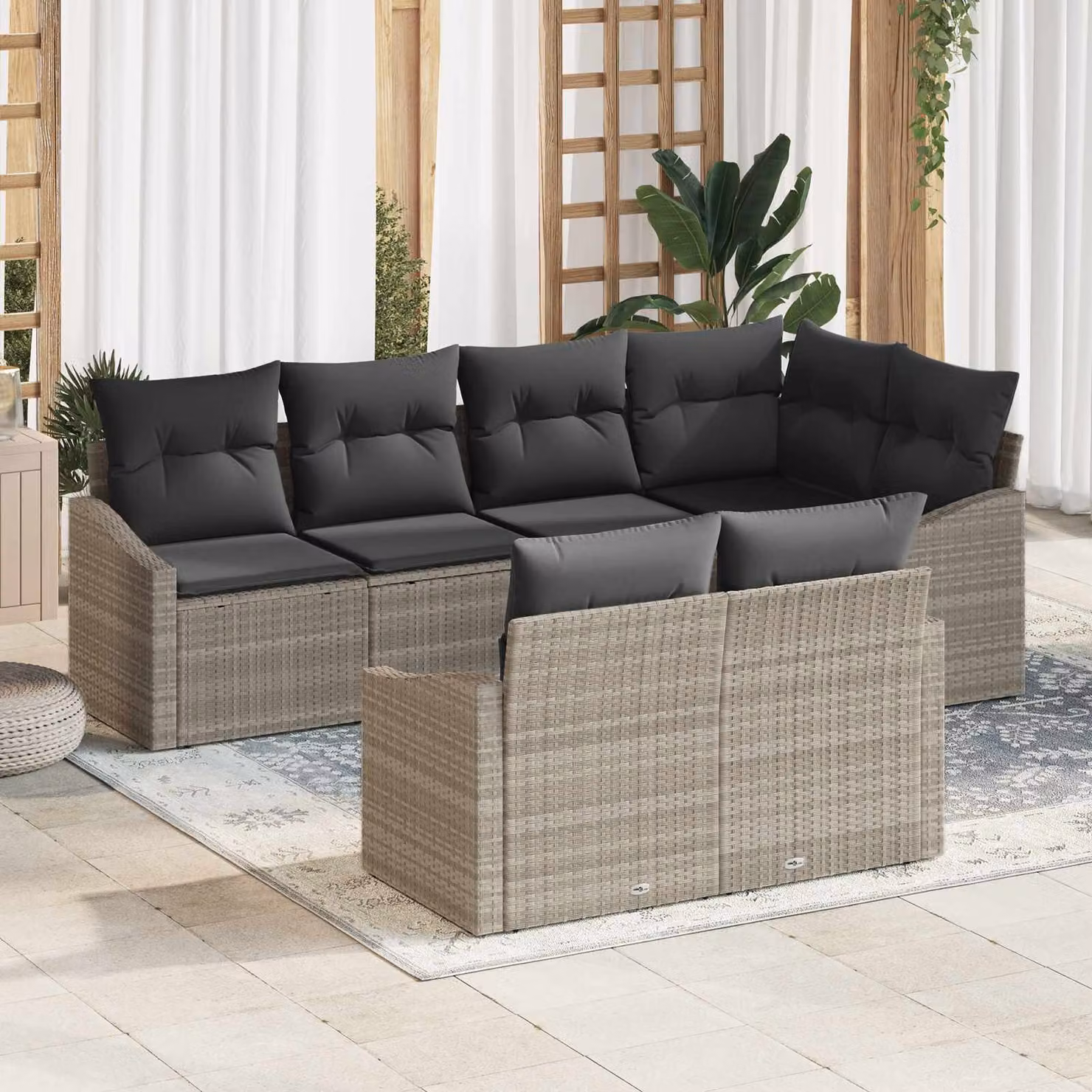 Set Divano da Giardino vidaXL a Forma di L in Polyrattan Grigio con Cuscini, 7 Pezzi – 1
