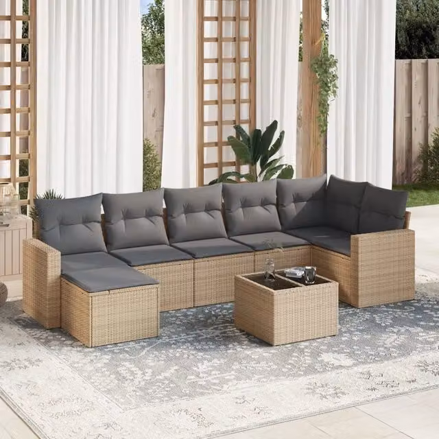 vidaXL Set Divano da Giardino 8 pz a Forma a L in Rattan con Cuscini Beige e Grigio