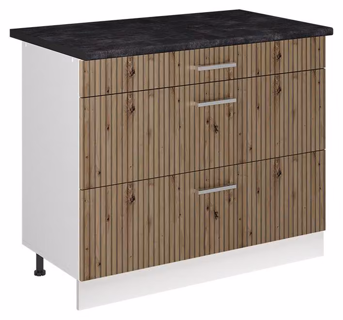 Mobiletto base per cucina Vicco R-Line Rovere artigianale/Bianco 100 cm piano di lavoro Antracite, Model 71492