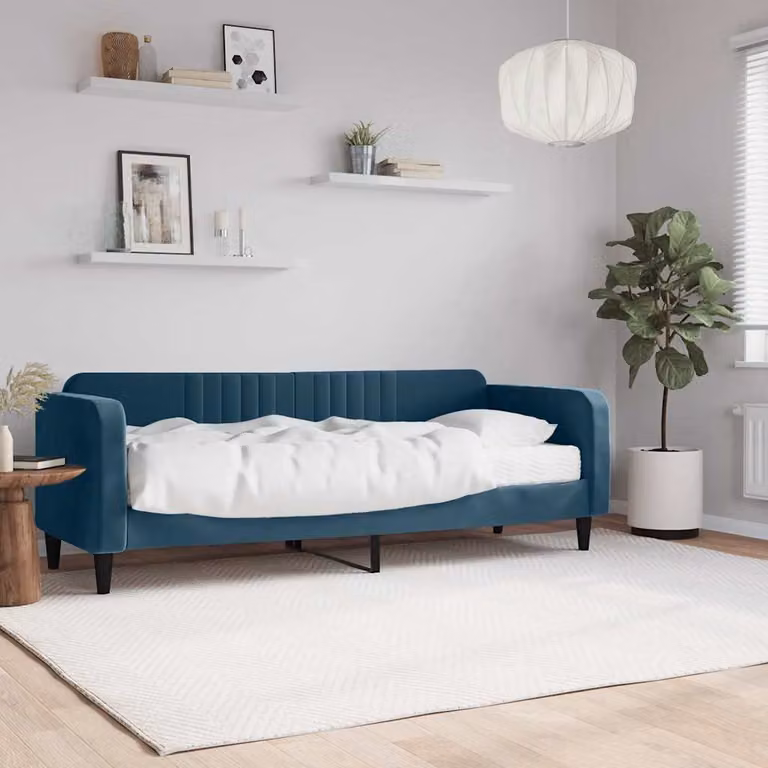 vidaXL Divano Letto in Velluto Blu con Materasso L/P/H: 200 x 80 x 75 cm