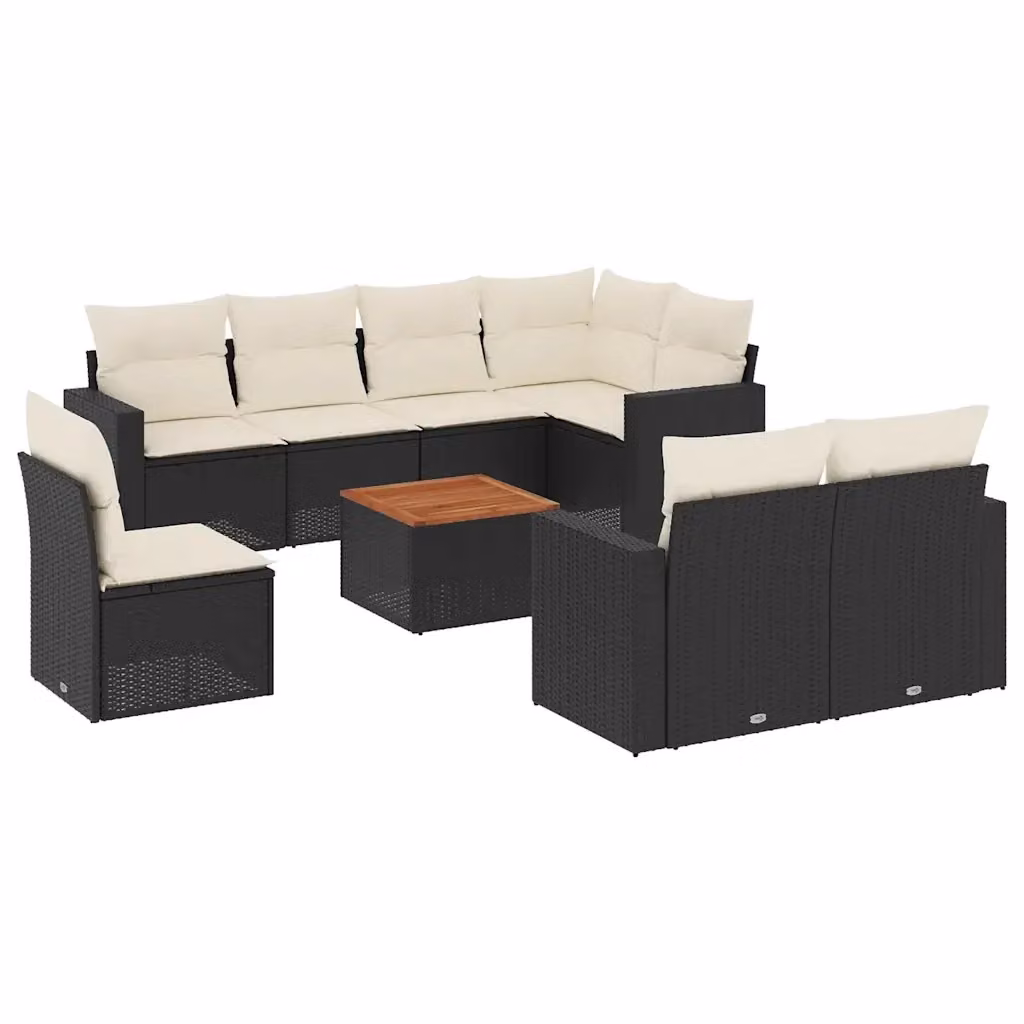 Set di divani da giardino vidaXL in polyrattan nero con cuscini inclusi e tavolino da esterno – 2