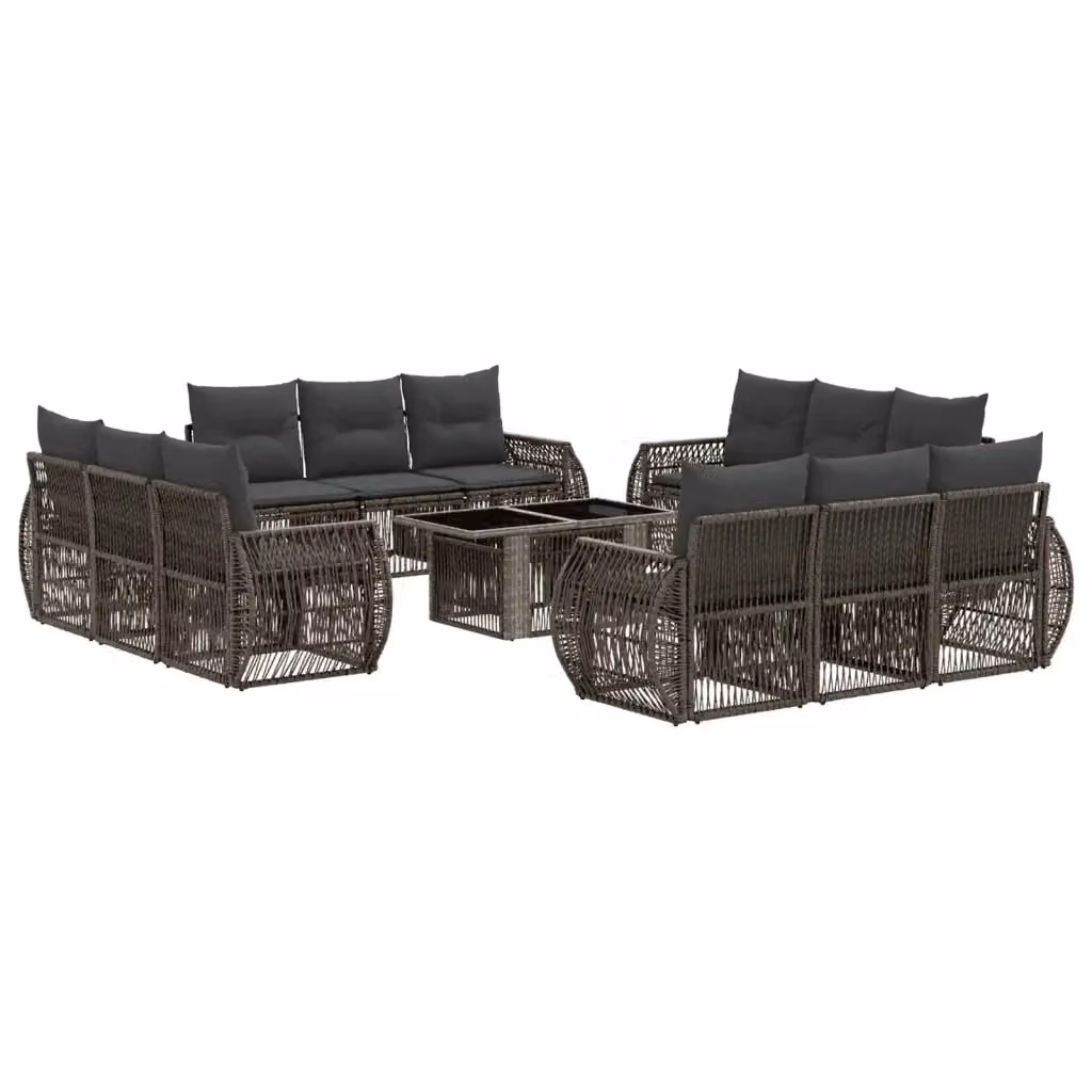 Set Divano da Giardino a Forma a U vidaXL in Polyrattan Grigio e Antracite con Tavolino e Cuscini – 2