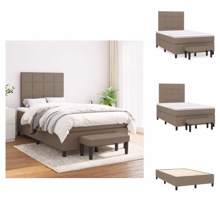 vidaXL Letto a molle con materasso in tessuto taupe 120x200 cm - Letti & strutture letto