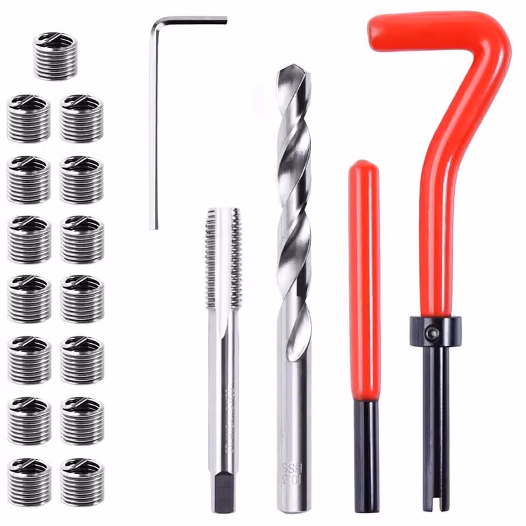 Kit di riparazione filettature, 20 pezzi - M10 x 1,5 mm - Acciaio inossidabile - Compatibile con Helicoil - Set di utensili manuali - Per riparazioni auto - Kit di riparazione filettature