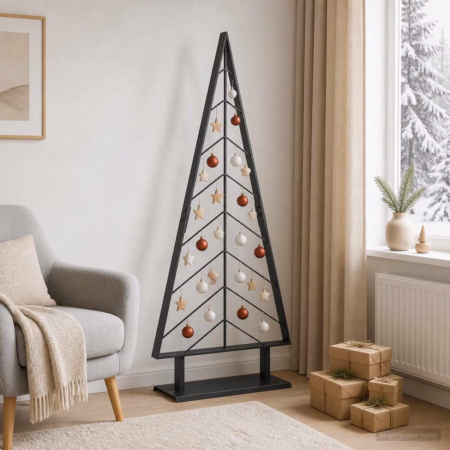 Albero di Natale moderno vidaXL KUOPIO in metallo nero con supporto, Altezza: 125 cm