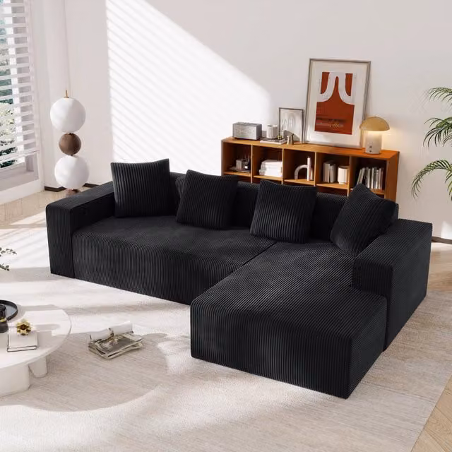 Divano Modulare Angolare con Chaise Longue ¨C MINIMAL ¨C Tessuto Imbottito, Posti Multipli