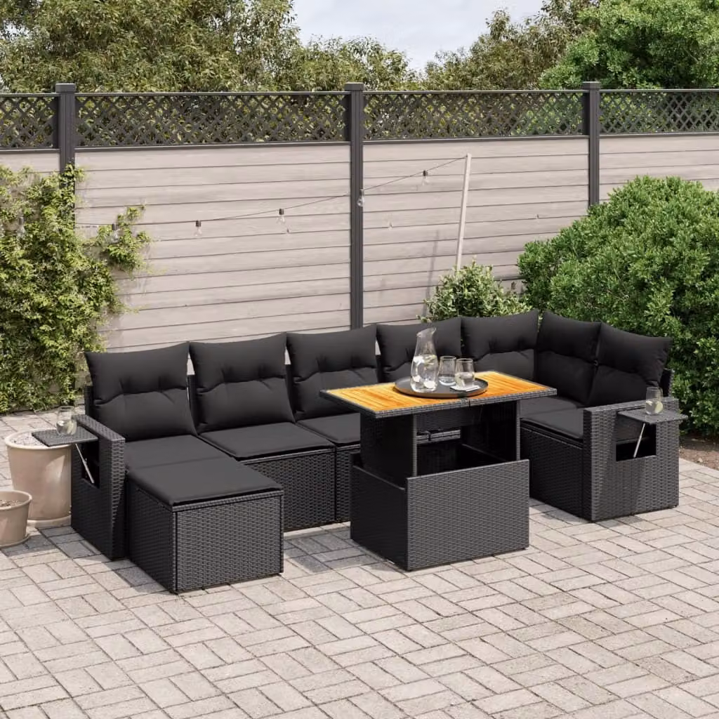 Maison Exclusive - Set da giardino 8 pezzi con cuscini in polyrattan nero