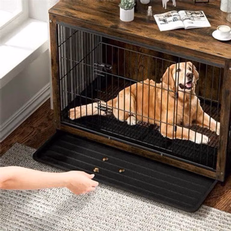 Gabbia per cani in legno - Casa per cani 3-in-1 - Tavolino laterale - Stile industriale - Con doppia porta