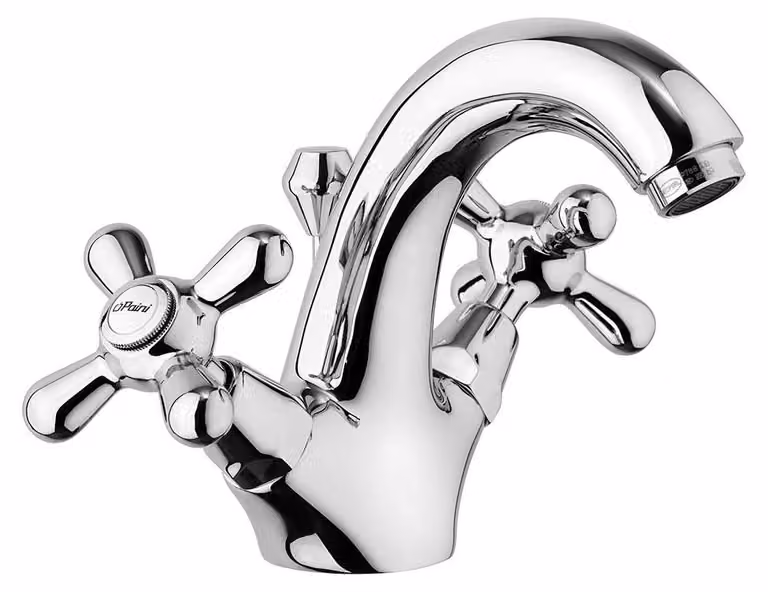 Miscelatore monocomando per lavabo, cromato, con manopole a croce, a foro singolo, per bagno