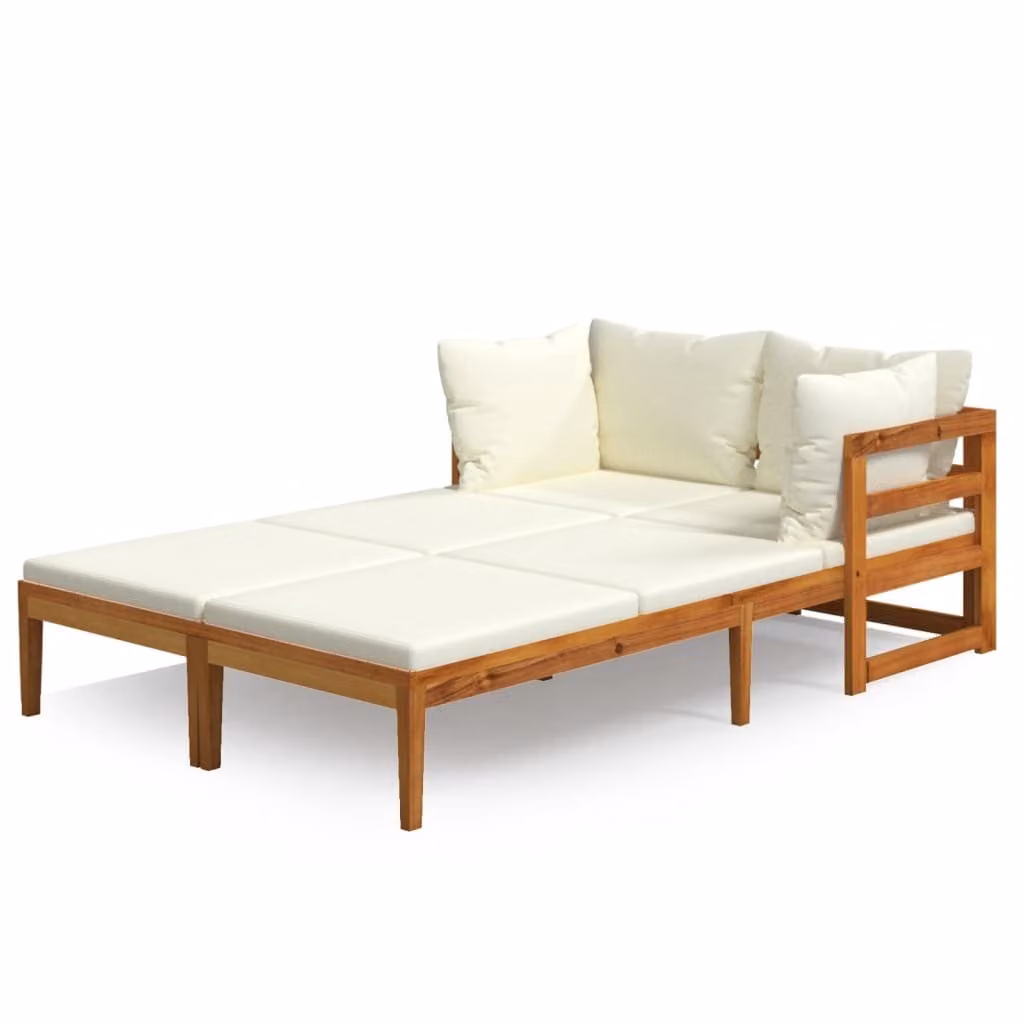 Lettini Prendisole con Cuscini Crema 2 pz Legno d'Acacia