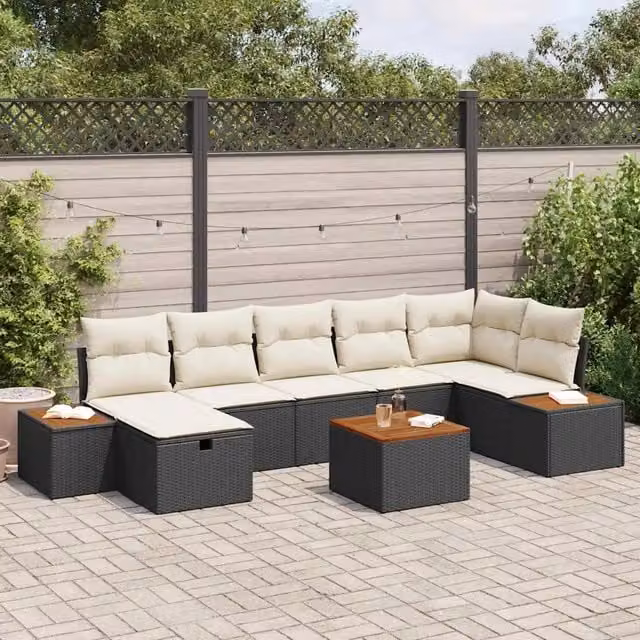 Set Divano da Giardino 8 pz Nero polyrattan 3359644