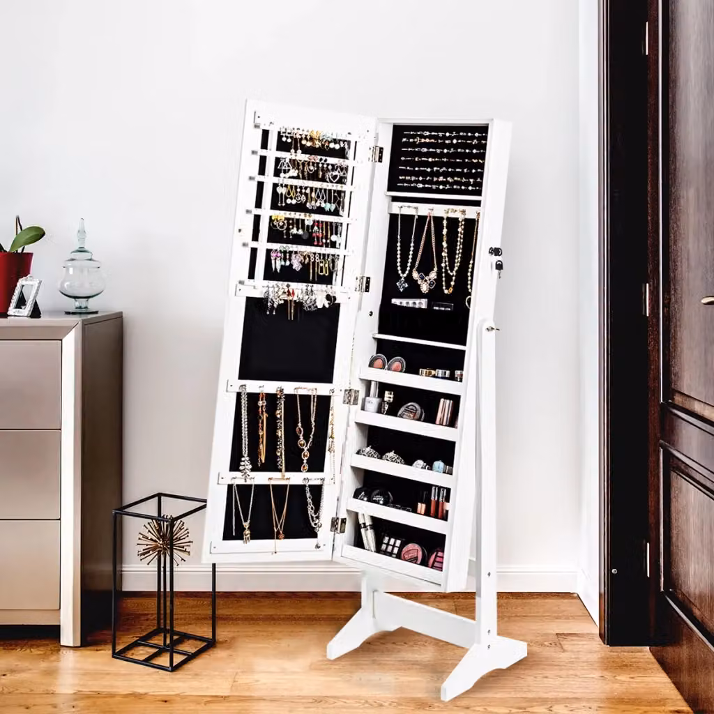 Armadio porta gioielli Design Mania con specchio a figura intera e serratura, Bianco, L: 36.5 cm, P: 41.0 cm, H: 146.0 cm – 2