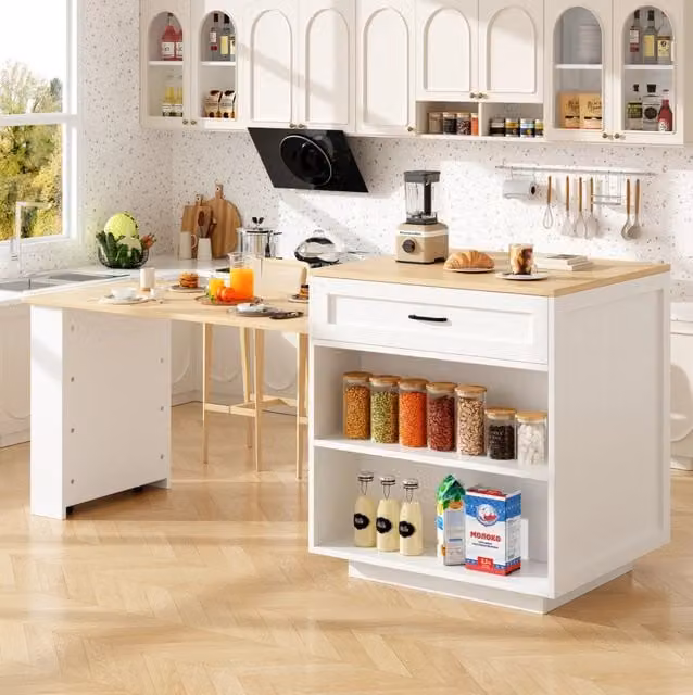 Tavolo bar allungabile 133x70x93.5 cm con contenitore in MDF bianco