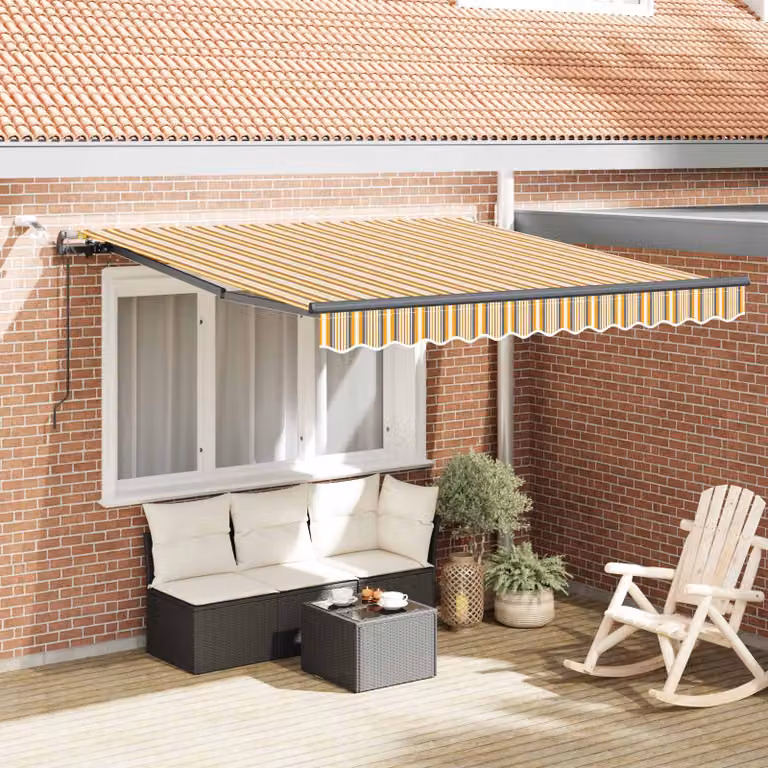 Tenda retrattile vidaXL multicolore in poliestere con bracci pieghevoli e telecomando, L: 300 cm, P: 250 cm