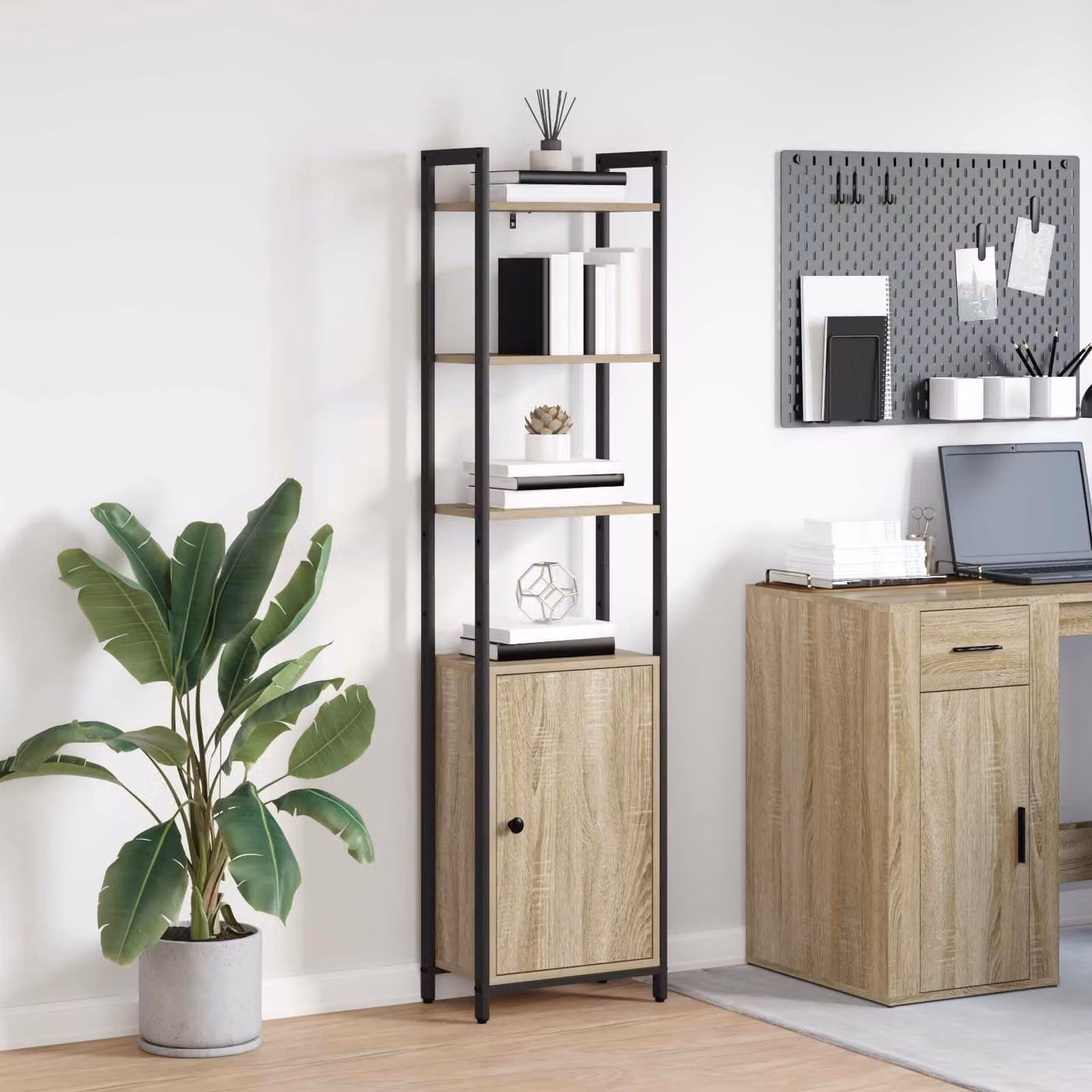 vidaXL Armadio per Libri in Stile Industrial con 6 Livelli e Ripiani Regolabili, Rovere Sonoma e Marrone, L 40 cm x P 24 cm x H 161 cm