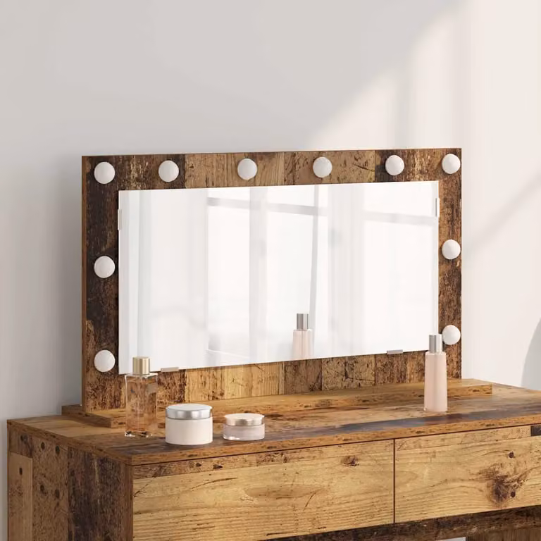 Specchio da Vanità vidaXL con LED, Design Moderno Rettangolare in Legno e Vetro, Colore Marrone, L 80 cm x P 45 cm x H 18 cm