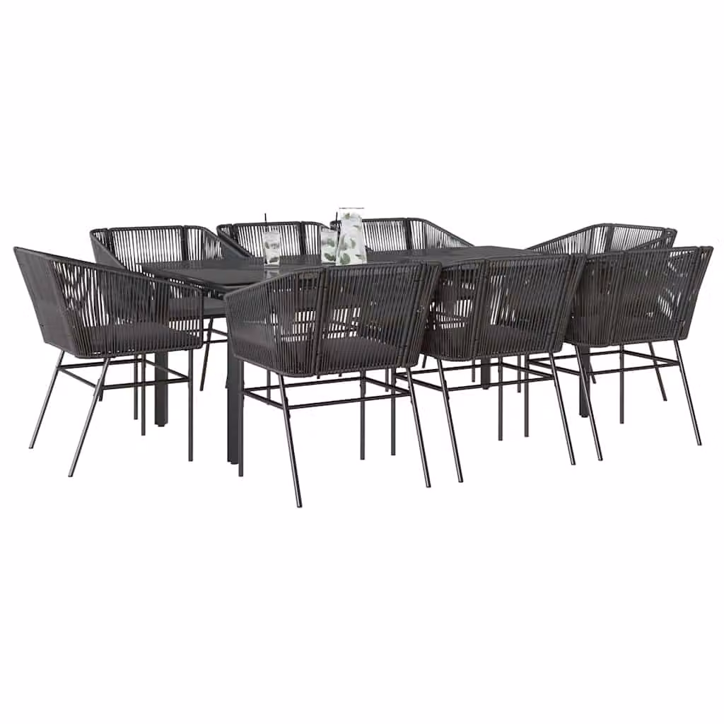 Set da pranzo da giardino vidaXL in polyrattan con tavolo in vetro e 9 pezzi, nero e grigio