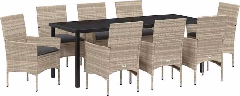 Set da Pranzo per Giardino 9 pcs Grigio chiaro polyrattan