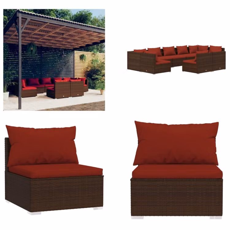 vidaXL set salotto da giardino 9 pezzi con cuscini in poly rattan marrone - set salotto da giardino - set salotto da giardino - set salotto da patio - set divano da giardino
