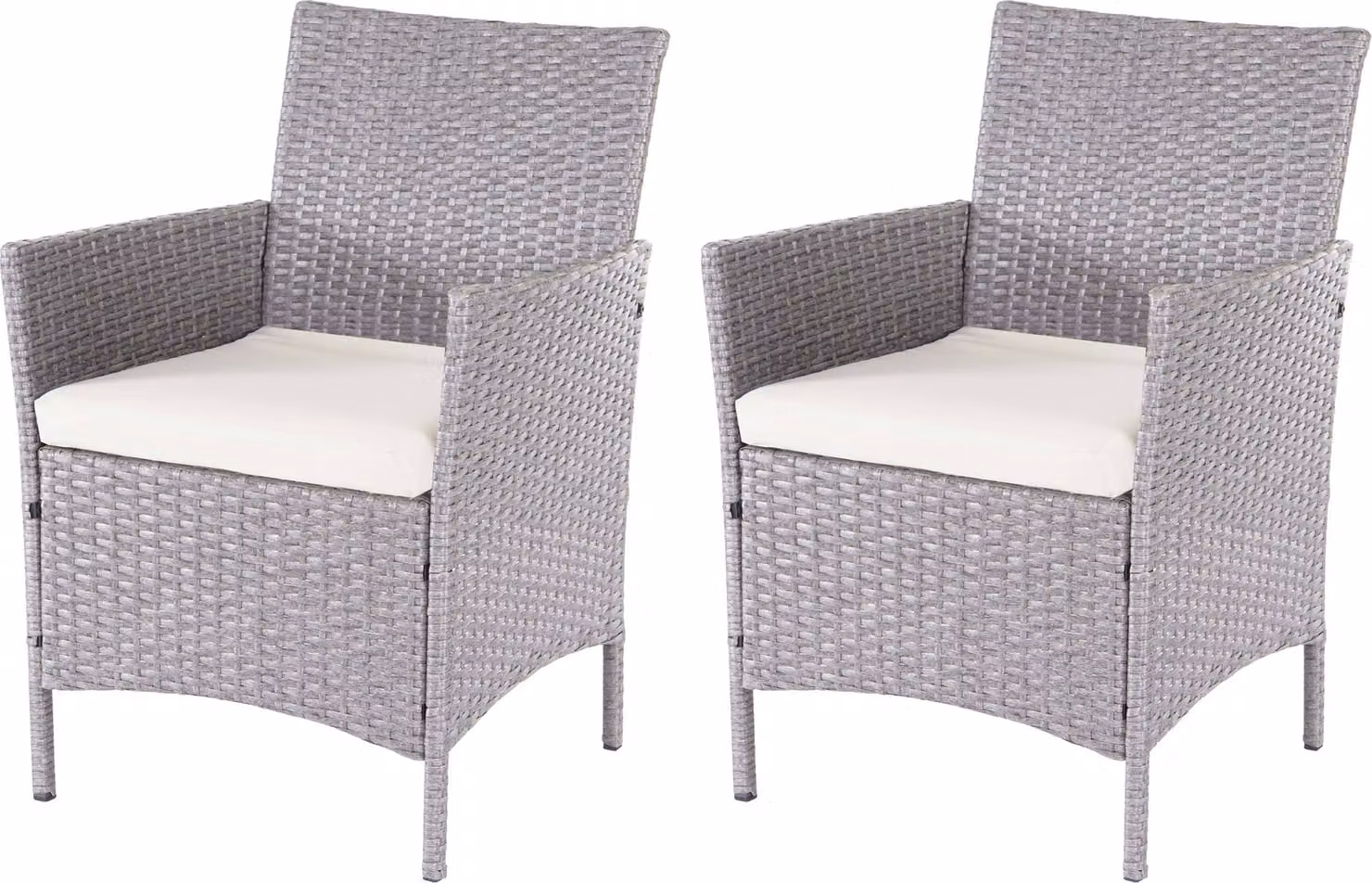 set di 2 poltrone da giardino in polirattan Halden, poltrona in vimini ~ grigio, cuscini crema