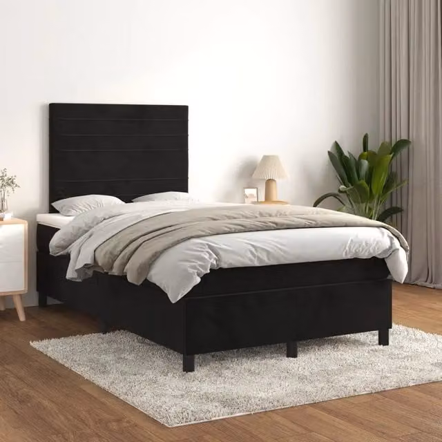Letto Ibrido vidaXL con Giroletto a Molle e Materasso in Velluto Nero e Bianco L/P: 120 x 200 cm
