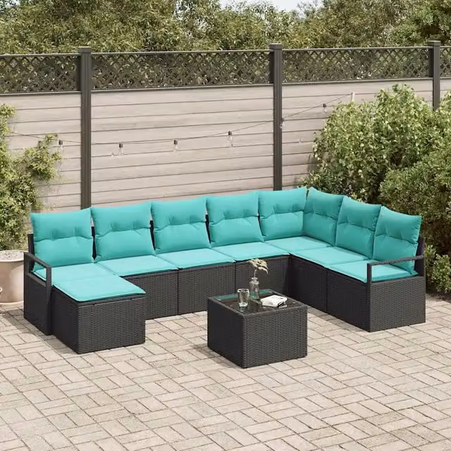 Set di divani 9 pz Nero polyrattan 3346516