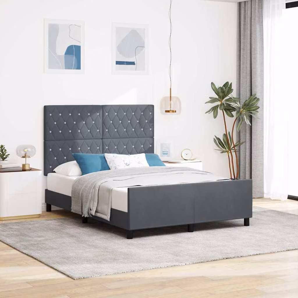 Maison Exclusive - Letto boxspring con testiera grigio scuro 160 x 200 cm in velluto