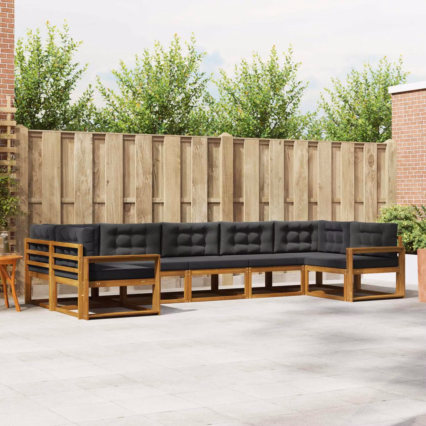 vidaXL Set di divani da esterno 7 pz in legno di acacia con cuscini, Naturale e Antracite