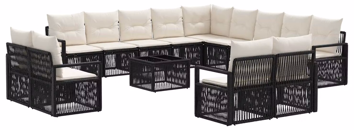 Set Divano da Giardino 14 pcs Nero polyrattan