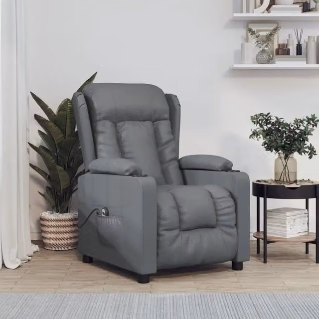 Poltrona Reclinabile Elettrica Grigia in Similpelle 3098805