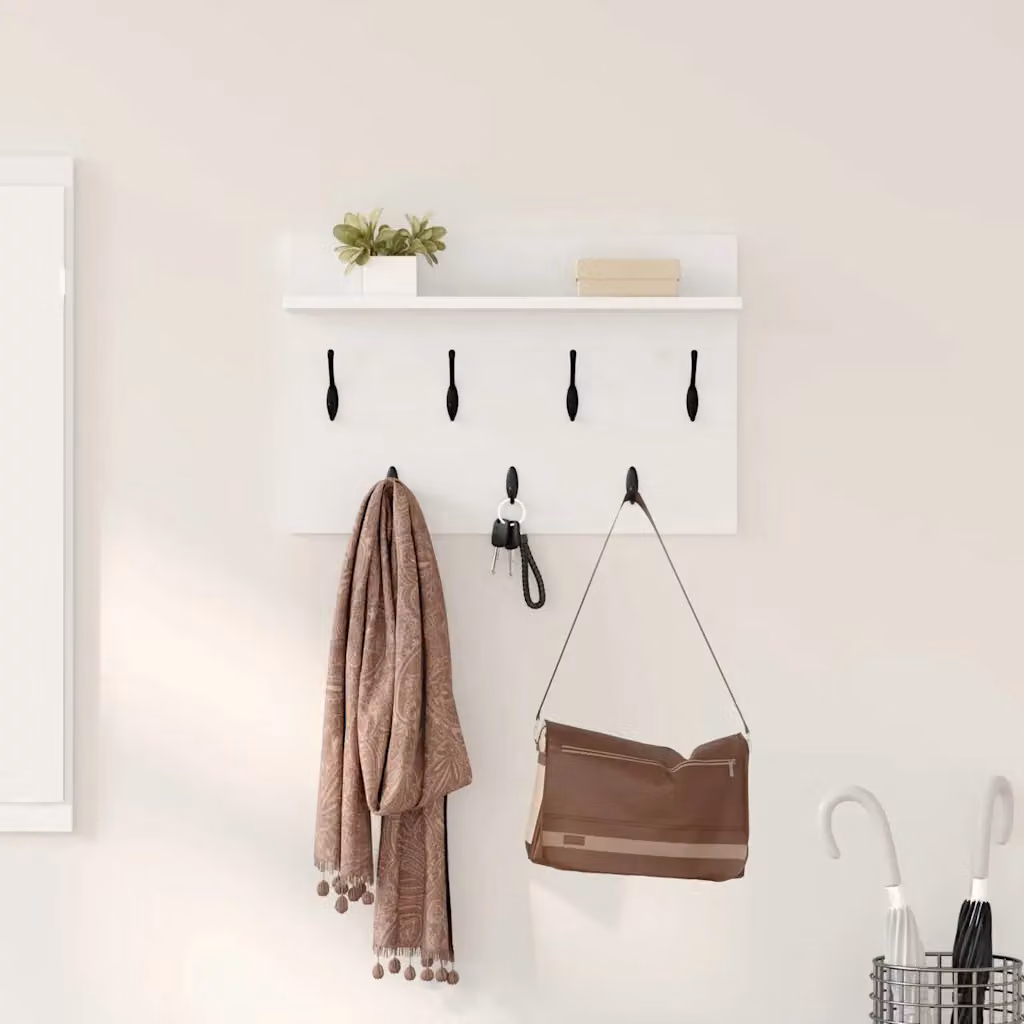 Appendiabiti a muro vidaXL Bianco con ganci distribuiti L: 60 cm, P: 40 cm, H: 12 cm