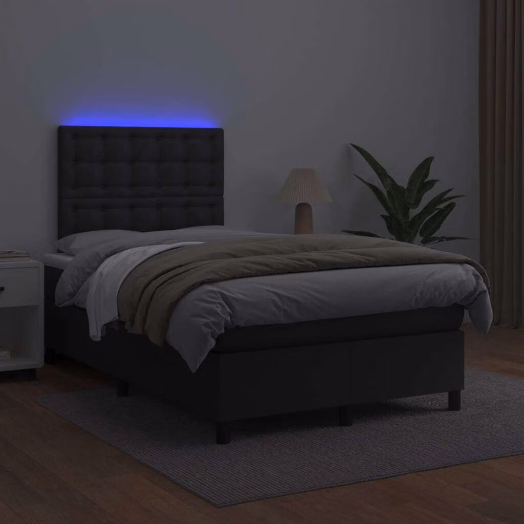 The Living Store Letto a molle con materasso e LED nero 120x200 cm in ecopelle