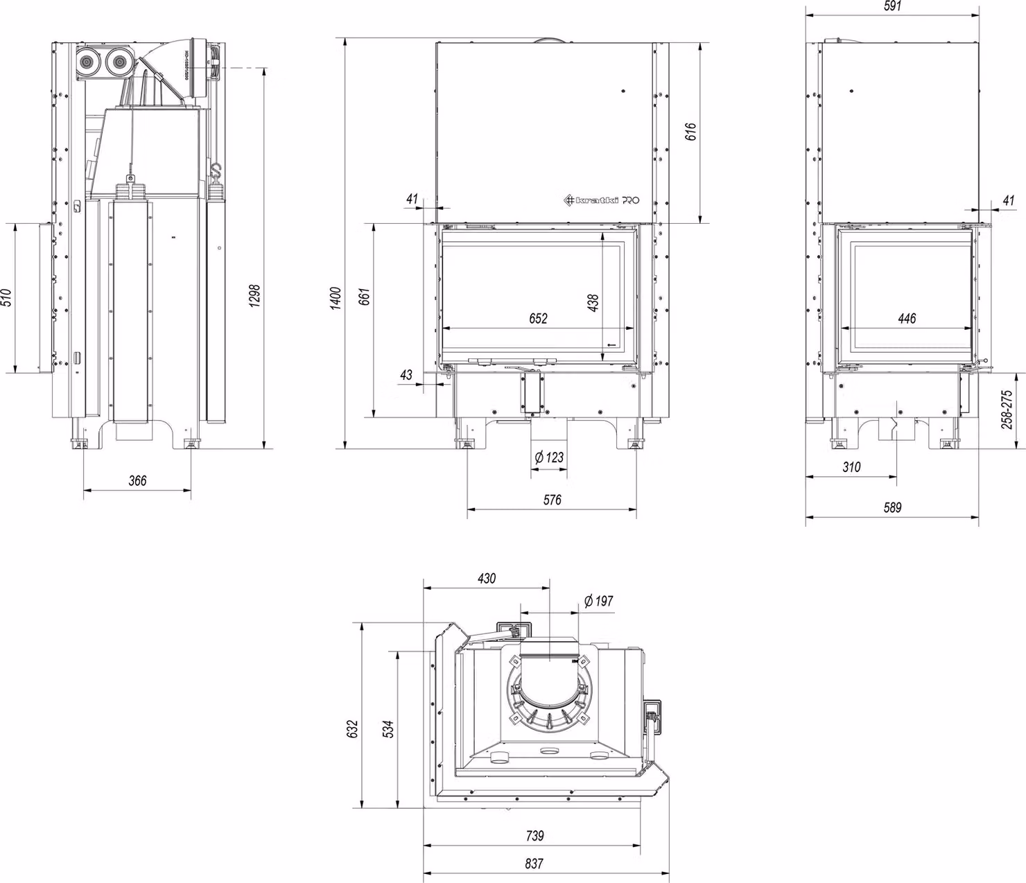 Inserto camino in acciaio KRATKI MBZ sinistro 13 kW Ø 200 con porta scorrevole rivestimento nero