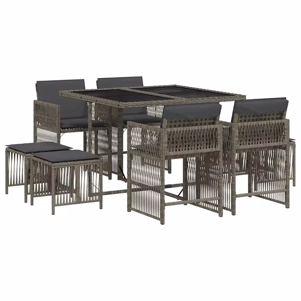 vidaXL Set da Pranzo da Giardino 9 pz in Polyrattan e Vetro Grigio – 2