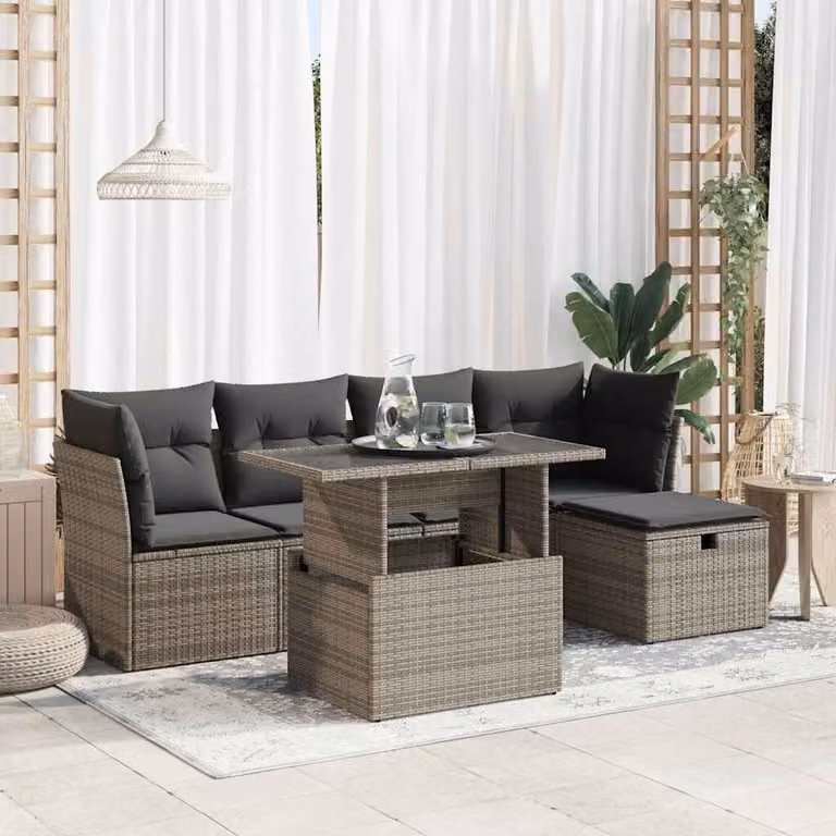 Maison Exclusive - Set da giardino 6 pezzi con cuscini Grigio Poly Rattan