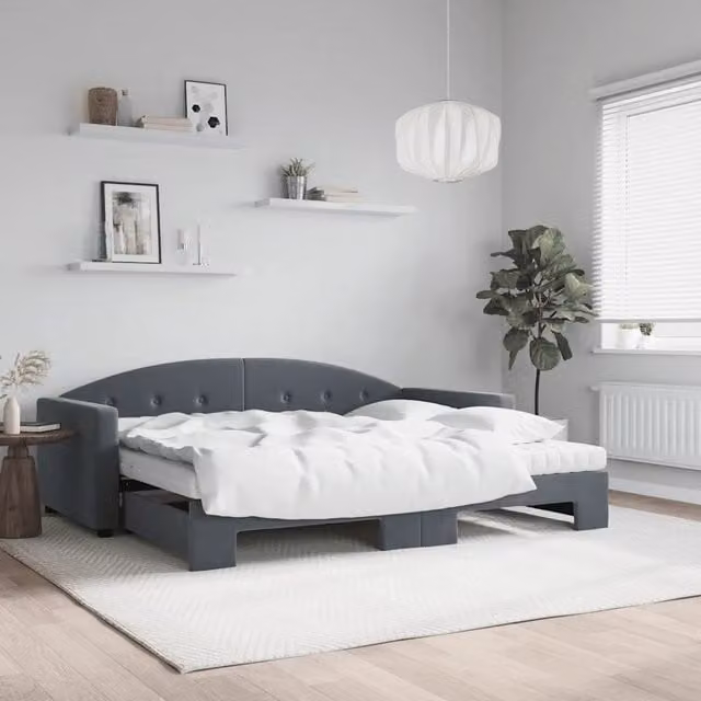 Divano Letto Estraibile vidaXL in Velluto Grigio con Materasso 90x200 cm