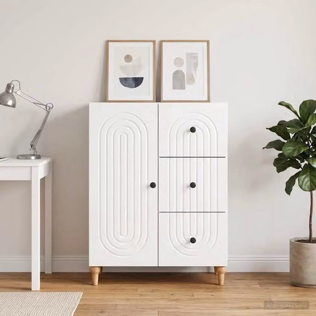Credenza moderna vidaXL in bianco lucido in MDF L: 66 cm, P: 34,5 cm, H: 90 cm